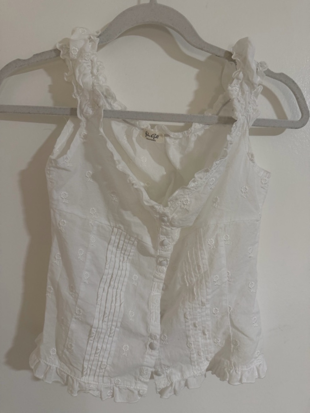 Brandy Melville White Eyelet Ruffle Strap Camisole